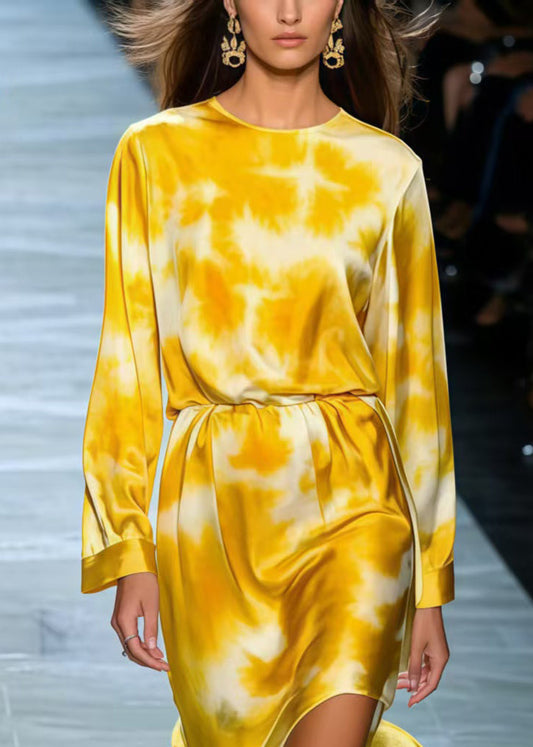 Yellow Tie Dye Silk Day Dress Spring