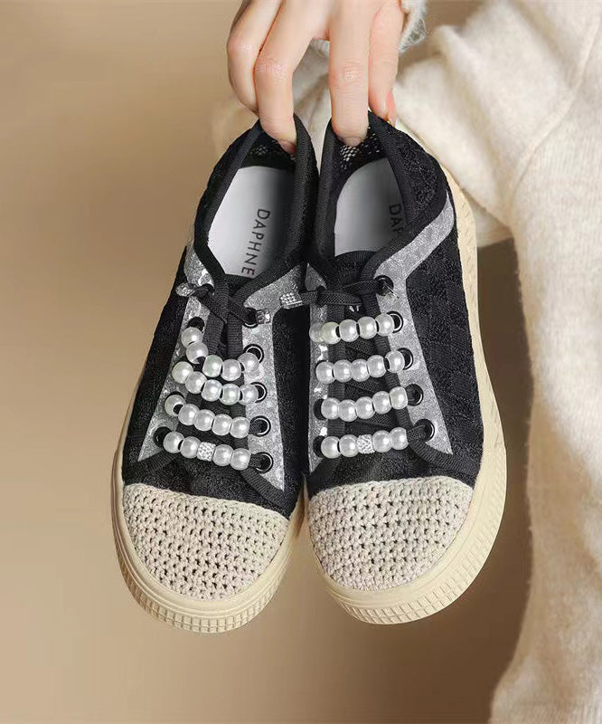 Splicing Flat Feet Shoes Black Breathable Mesh