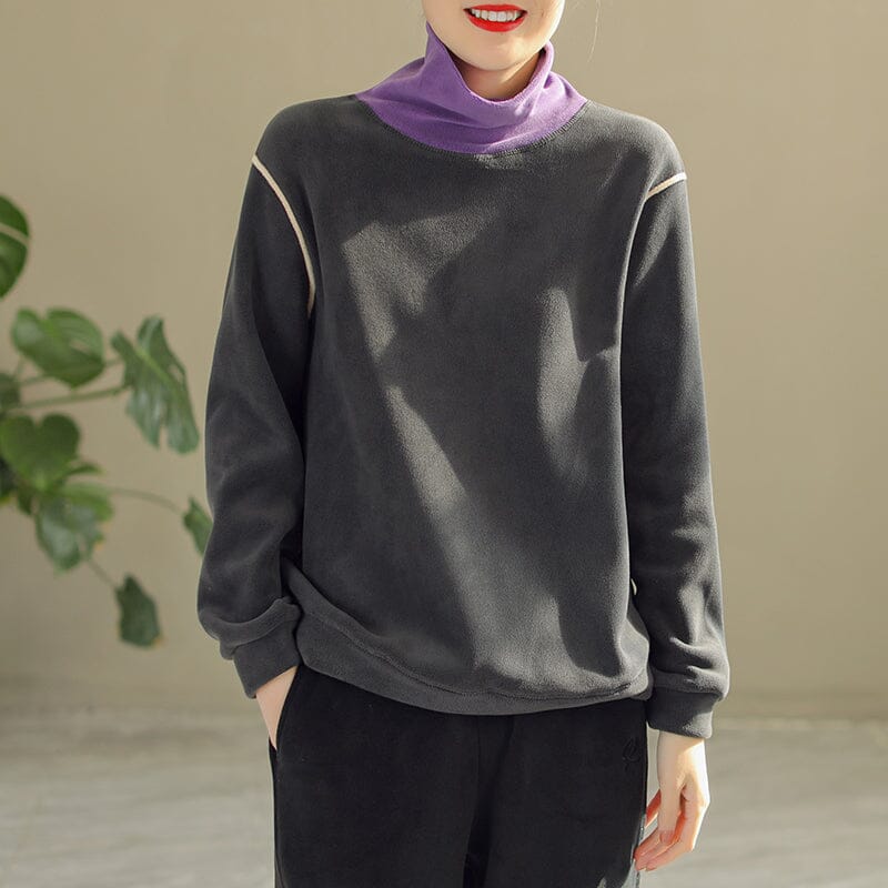 Winter Patchwork Loose Warm Fleece Sweater