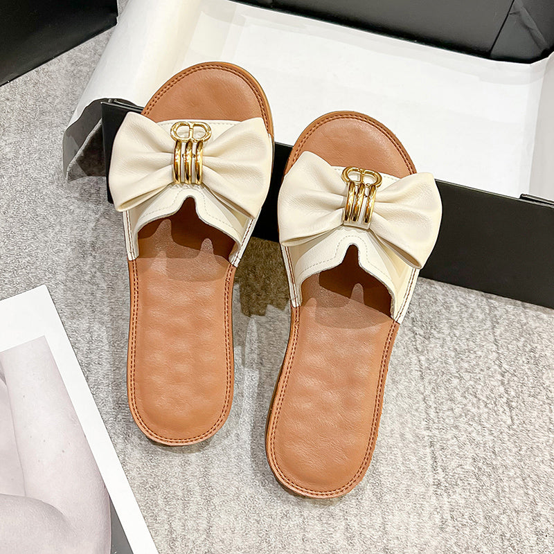 Retro Leather Bowknot Slippers