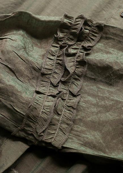 Organic Stand Collar Cinched Outfit Tutorials Army Green Dresses
