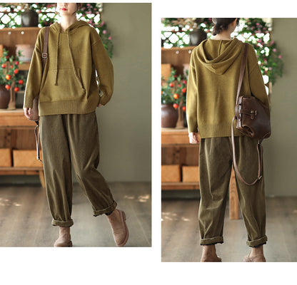 Thick Twist Drawstring Hooded Knit Sweater
