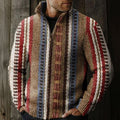 Vintage Stripe Art Simplicity Print Knit Stand Collar Zip Up Sweater artswardrobe