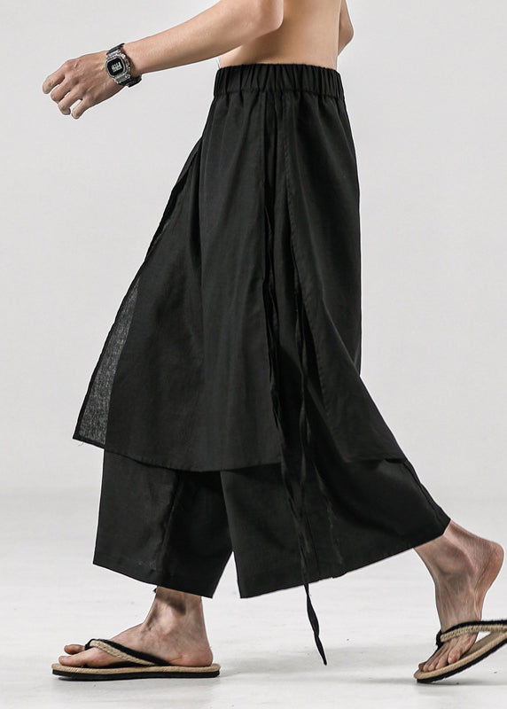 Japanese Summer New Black Linen Pants Skirt