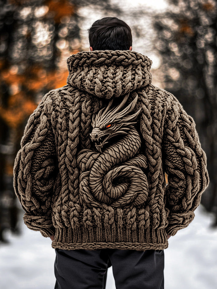 Men's Viking Dragon Style Celtic Thick Zip Hooded Sweater artswardrobe