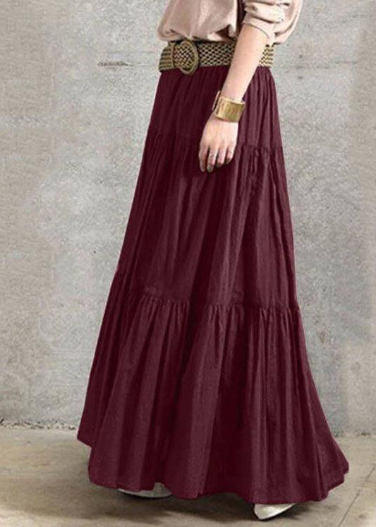 Color Big Swing Elastic Waist Pleated Long Skirt for