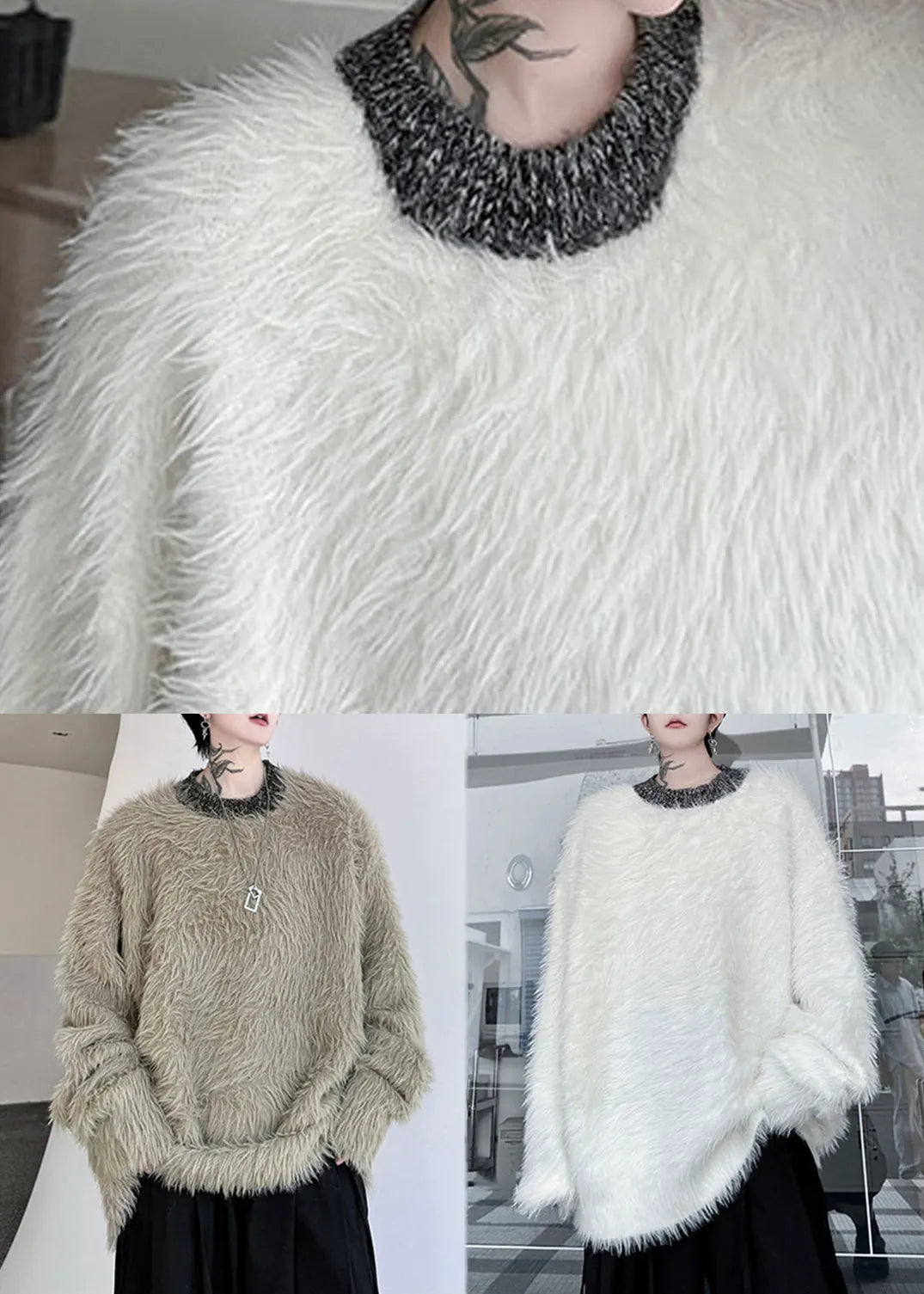 White Cozy Loose Mink Velvet Winter Sweaters O Neck