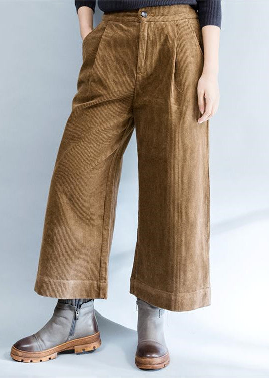 Brown Stylish Warm Cotton Corduroy Wide Leg Pants Trousers