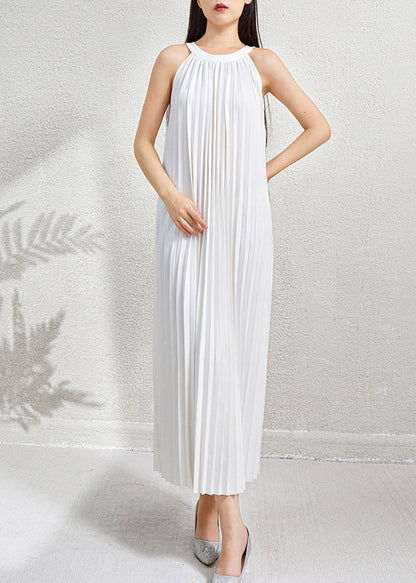 Organic Green Halter Wrinkled Pockets Long Dress Sleeveless