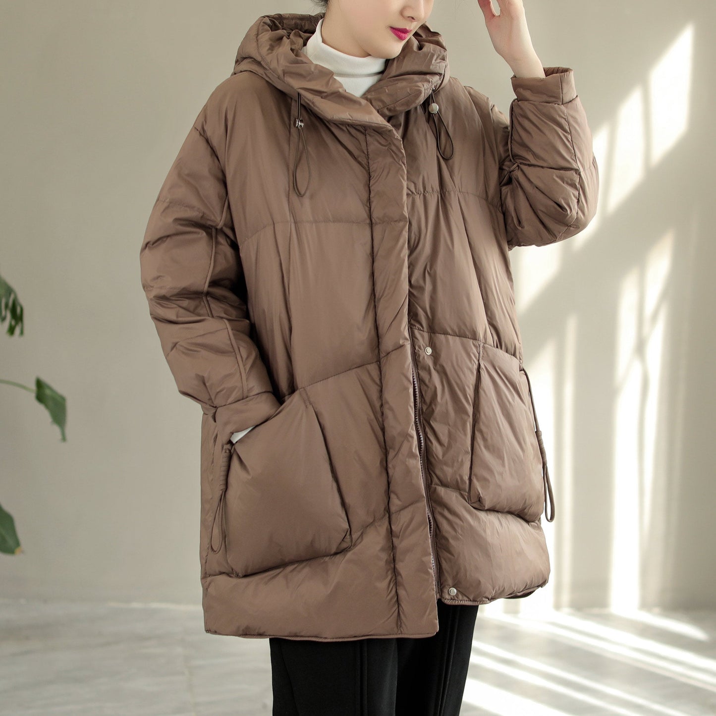 Hooded Lacing Loose Down Coat