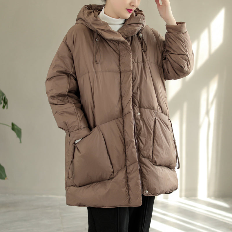 Hooded Lacing Loose Down Coat