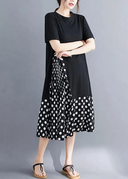 Black O Neck Cotton Dresses False Two Pieces Maxi Summer Dress