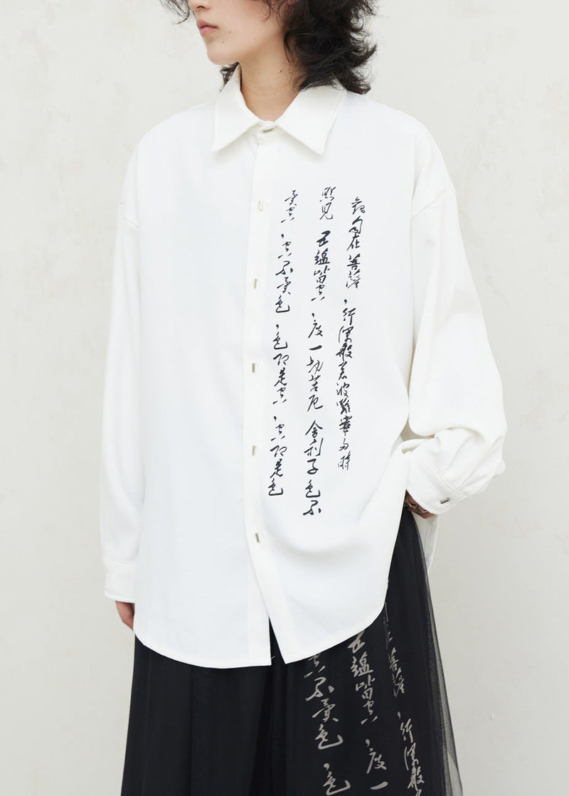 White Graphic Print Button Top Fall