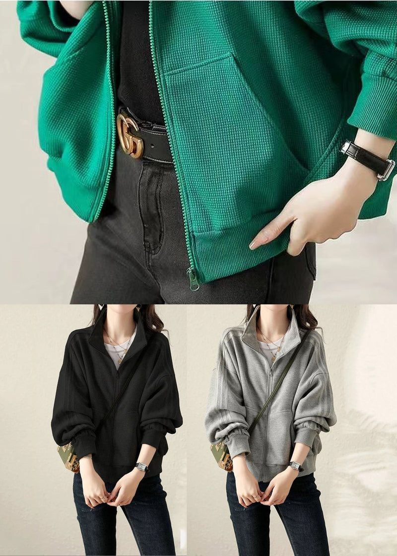Grey Oversized Cotton Sweatshirt Coat Fall
