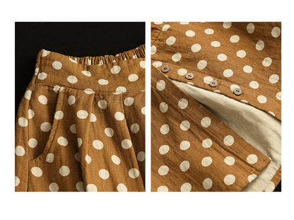 Printed Cotton and Linen Slim Elastic Waist A-line Skirt