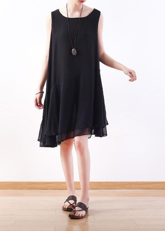 Italian Black Chiffon Outfit Korea Linen Sleeveless a Line Summer Dresses