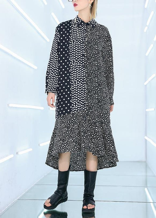 Black Dotted Cotton Patchwork Shift Summer Dress