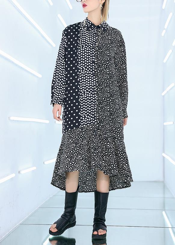 Black Dotted Cotton Patchwork Shift Summer Dress