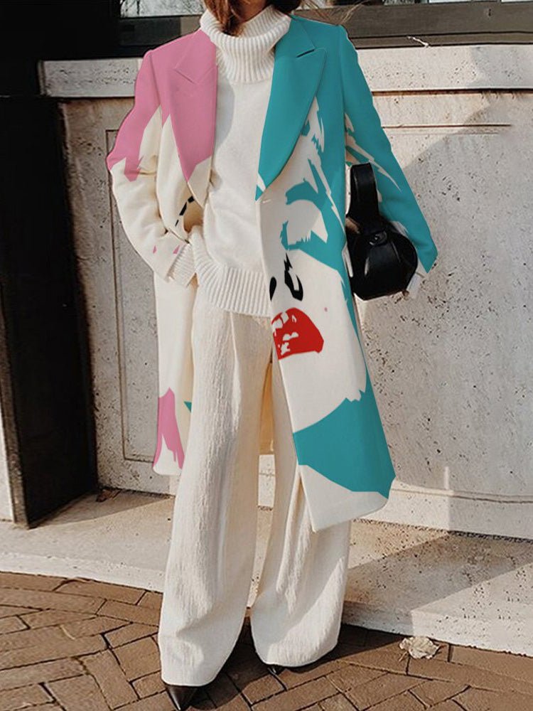 Coats Lapel Print Mid-length Wool Coat