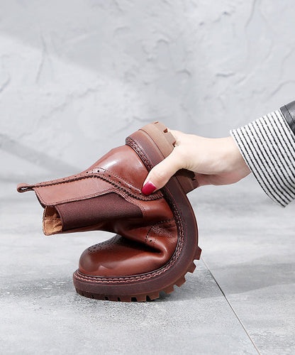 Fitted Black Comfortable Splicing Chunky Boots Black Genuine Leather Ankle Boots