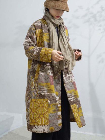 Winter Artsy Print Frog Loose Long Coat