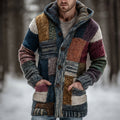 Men's Geometric Block Contrast Knit Button Hooded Sweater artswardrobe