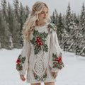 Women's Christmas Floral Celtic Knot Midi Sweater Dress artswardrobe