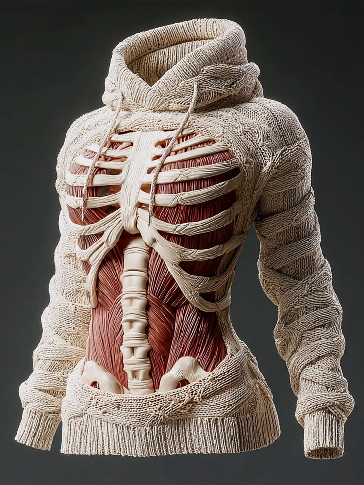 Halloween Musculoskeletal Anatomy Art Women's Knit Hooded Sweater artswardrobe