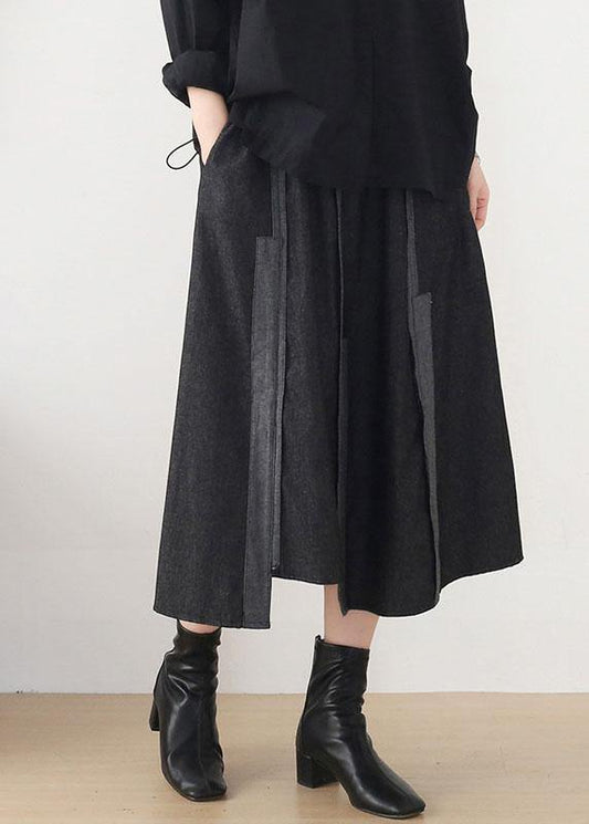 Modern Dark Grey Elastic Waist a Line Fall Skirts