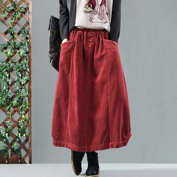Elastic Waist Cotton Corduroy Skirt