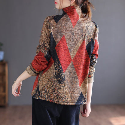 Autumn Winter Retro Patchwork Brushed Sweater