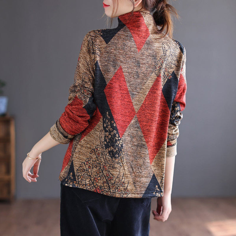 Autumn Winter Retro Patchwork Brushed Sweater
