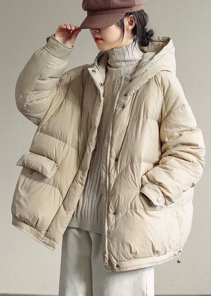 Italian Beige Zip Up Oversized Duck Down Jacket in Winter
