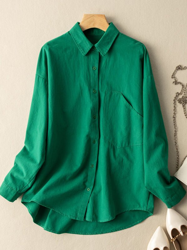 100% Natural Fabric Loose Shirt With Pockets in Color
