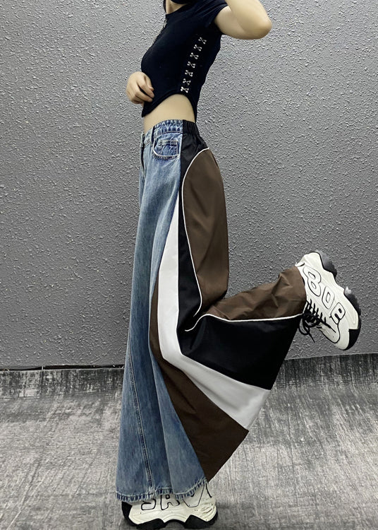 Boutique Blue Pockets Striped Patchwork Denim a Line Skirts Fall