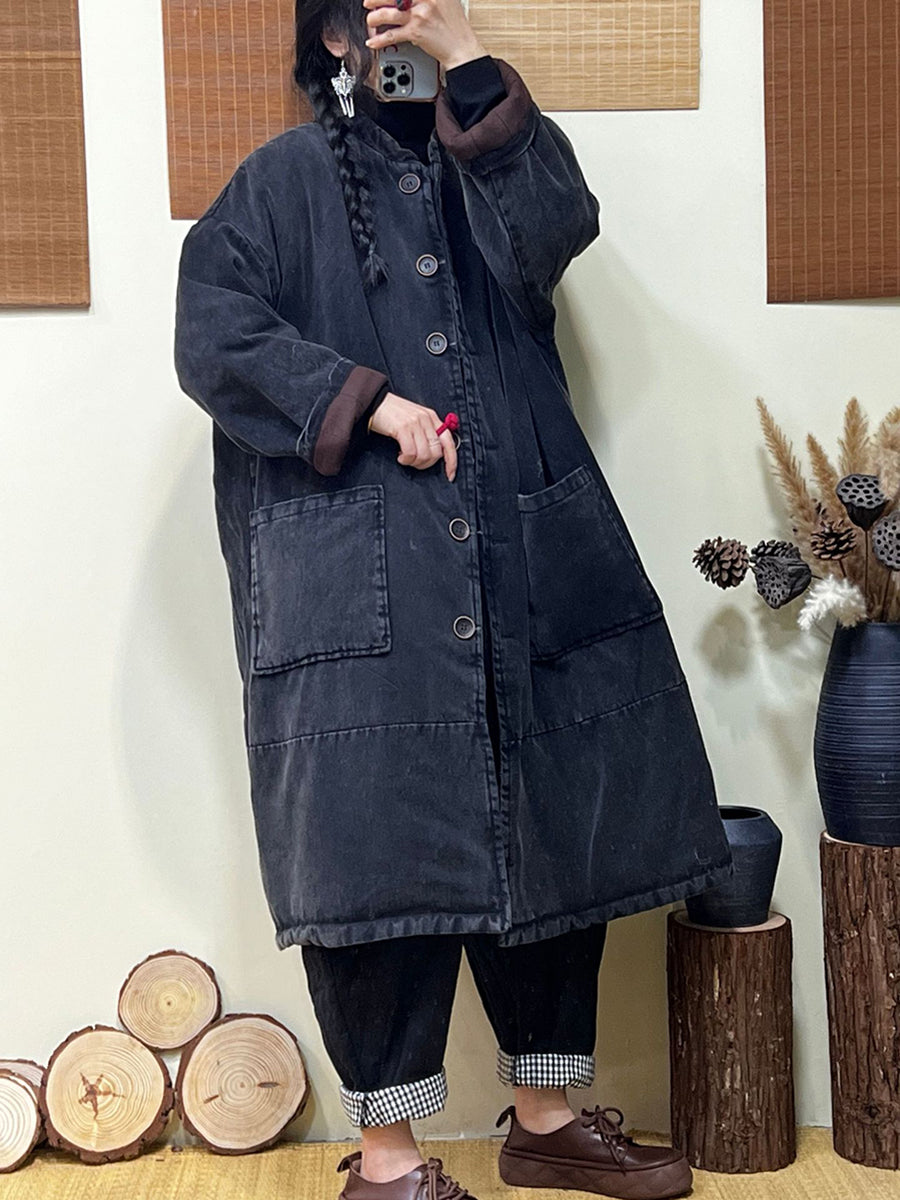 Winter Thickened Stand Collar Long Padded Coat