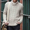 Men'S Vintage Knitted Jacquard PatternTurtleneck Sweater artswardrobe