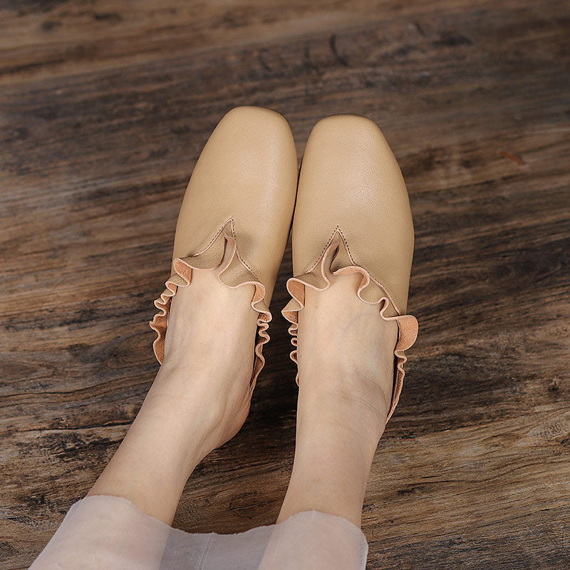 Leather Ruffle Trim Slippers