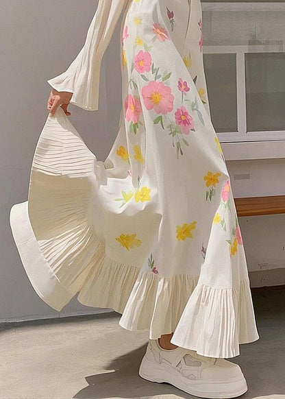 New Pink Print Wrinkled High Waist Cotton Skirts Spring