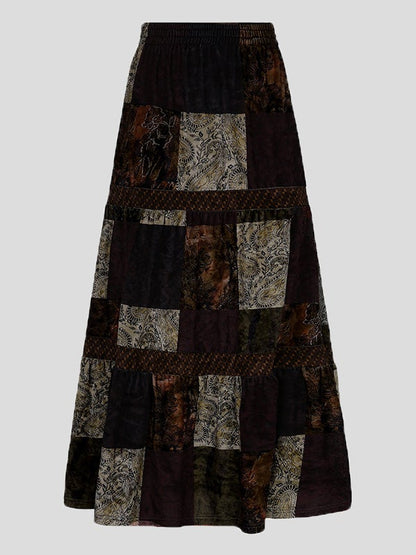 Skirts Retro Contrast Stitching Velvet Long Skirt
