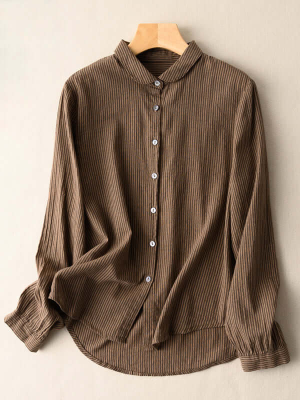 100% Natural Fabric Striped Long-sleeve Loose Shirt