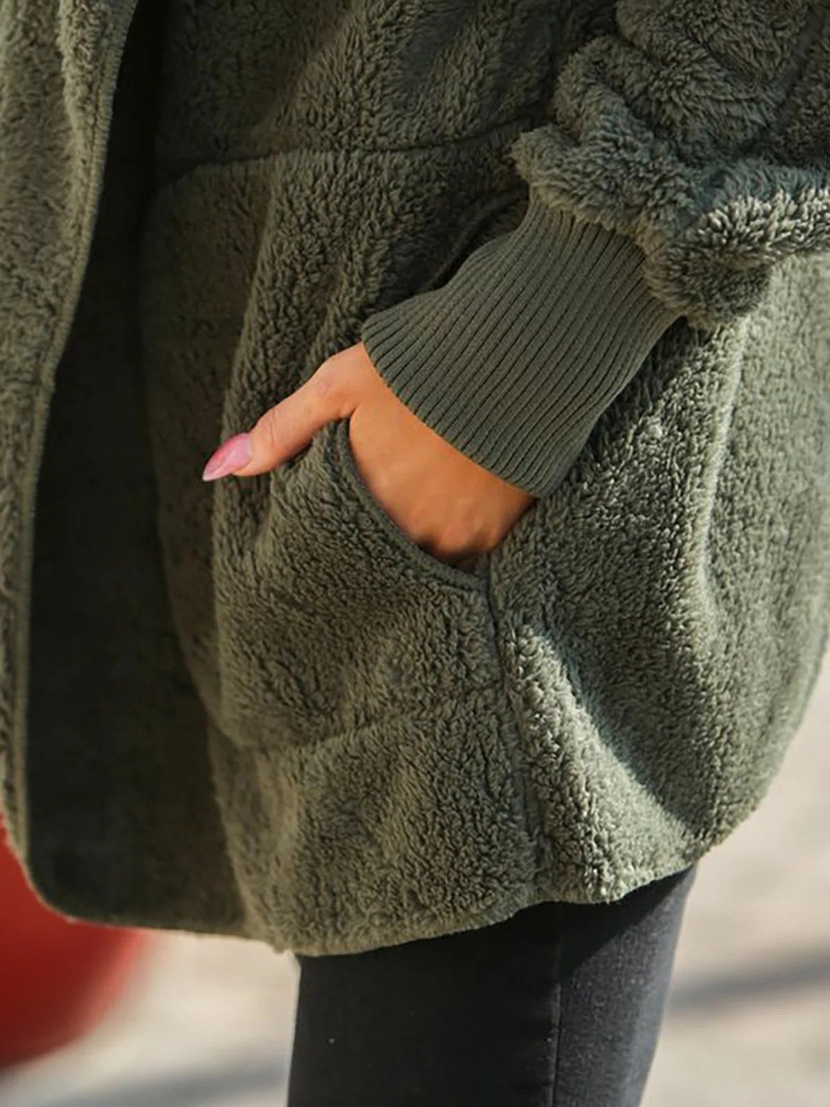 Coats Loose Pocket Reversible Fleece Hooded Coat