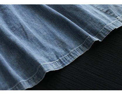 Literary Tencel Denim Mid Length Short Sleeve Dress