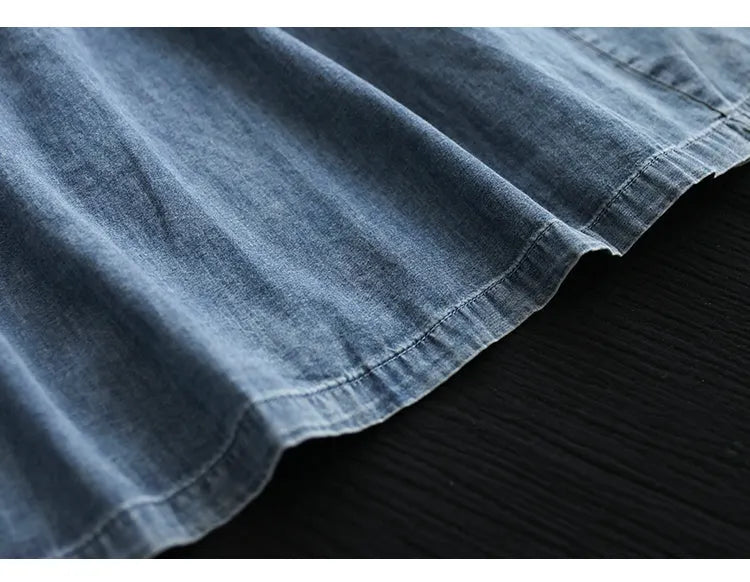 Literary Tencel Denim Mid Length Short Sleeve Dress