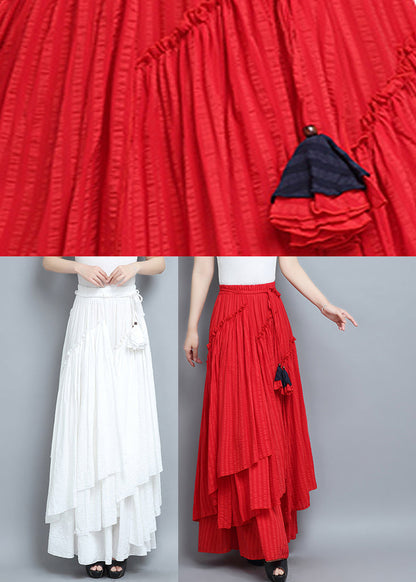 White Asymmetrical Elastic Waist Pleated Skirts Summer