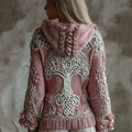 Vintage Pink Roses Viking Tree Of Life Hooded Chunky Sweater elevenforest