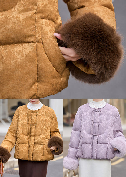 Lavender Chinese Button Jacquard Duck Down Down Coat Winter