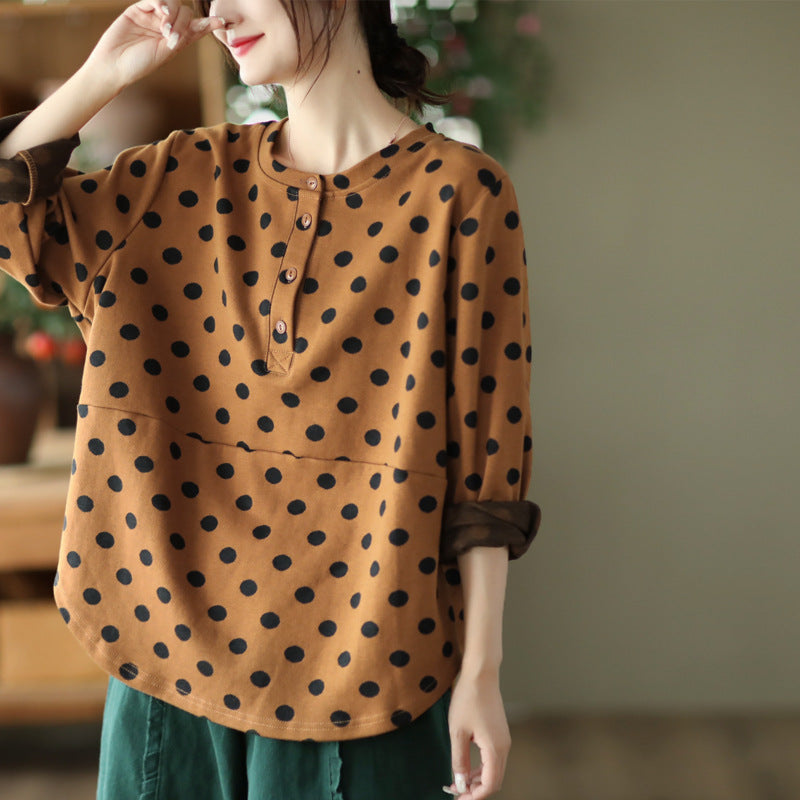 Polka-dot Print Top-paneled Cotton T-shirt
