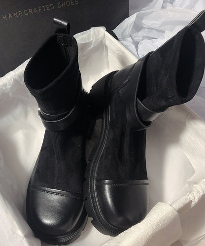 Grey Cowhide Leather Splicing Suede Boots