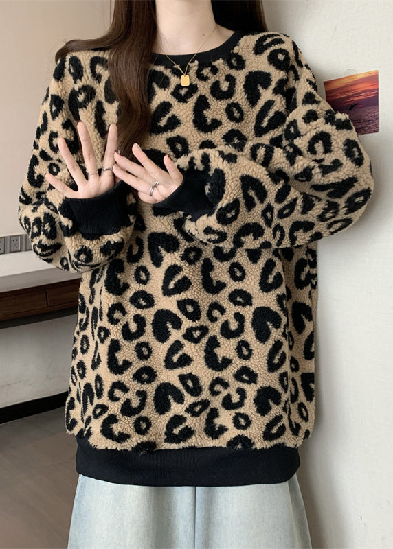 Diy Brown Oversized Leopard Faux Fur Sweatshirt Winter